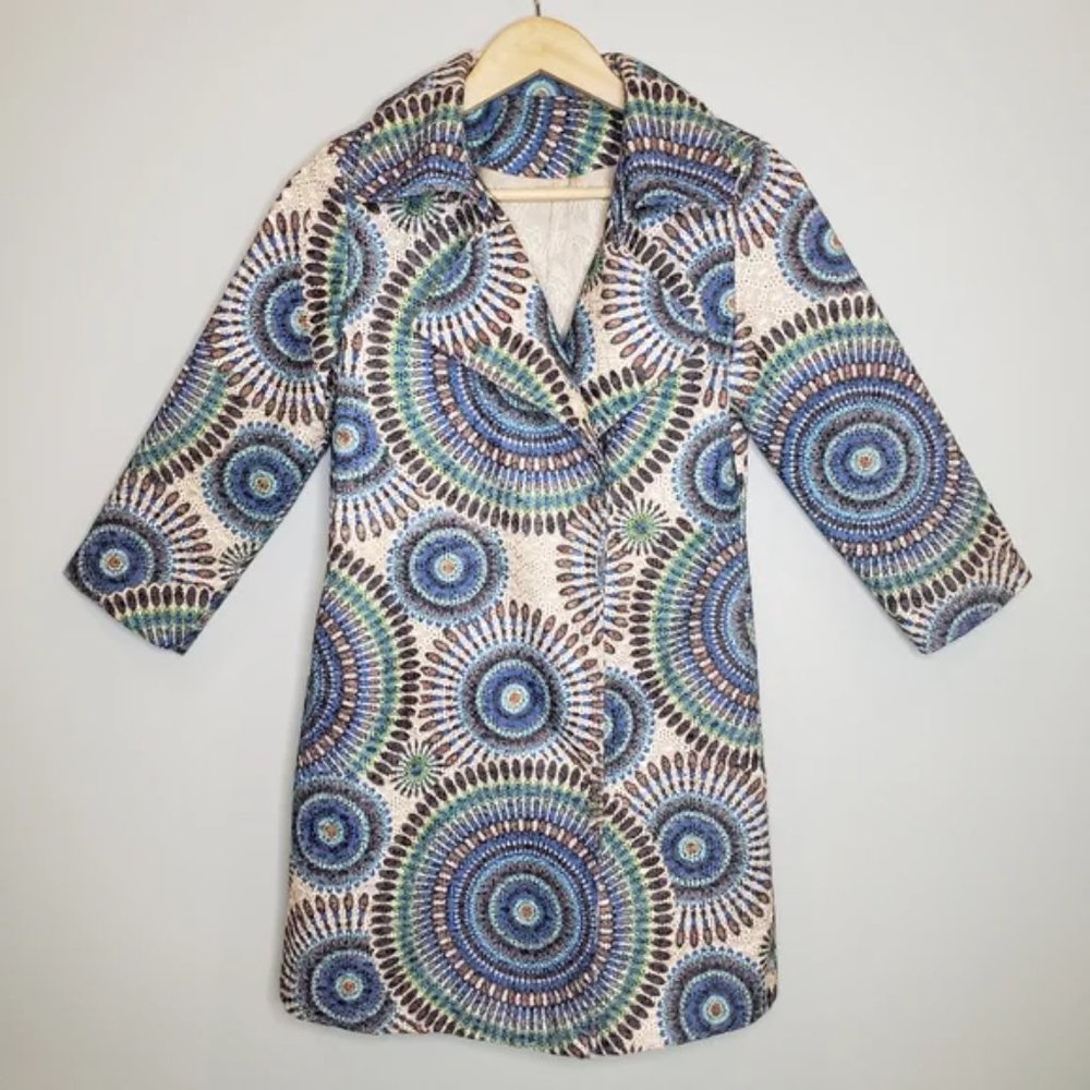 Mandala Multicolored Peacoat Intricate Colorful Eyelet Lace Fully Lined Size XS*